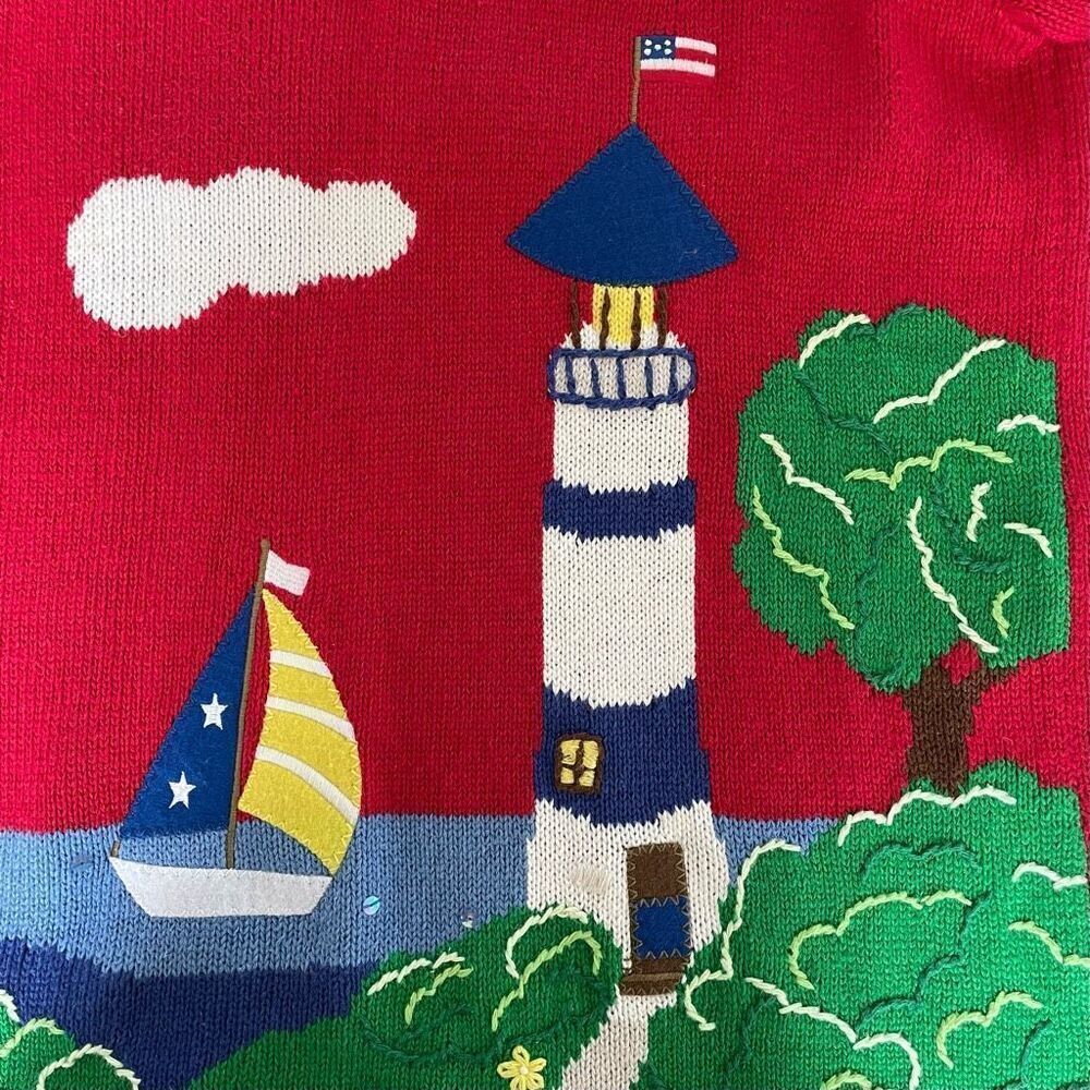 Vintage 90s Quacker Factory Summer Lighthouse Duck Short Sleeve Tunic Sweater XS - Picture 10 of 10